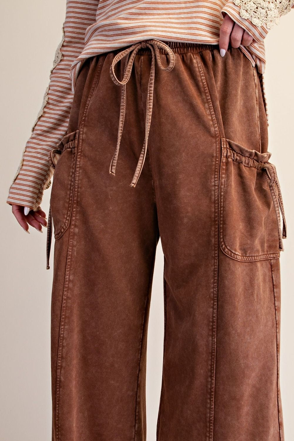 EASEL Wide Leg Pants w/ Large Tie Cargo Pockets