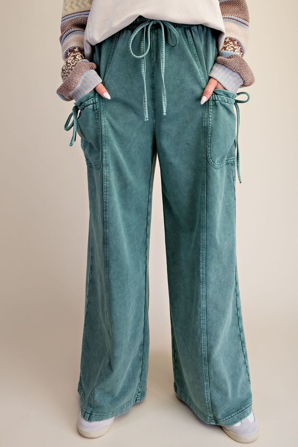 EASEL Wide Leg Pants w/ Large Tie Cargo Pockets