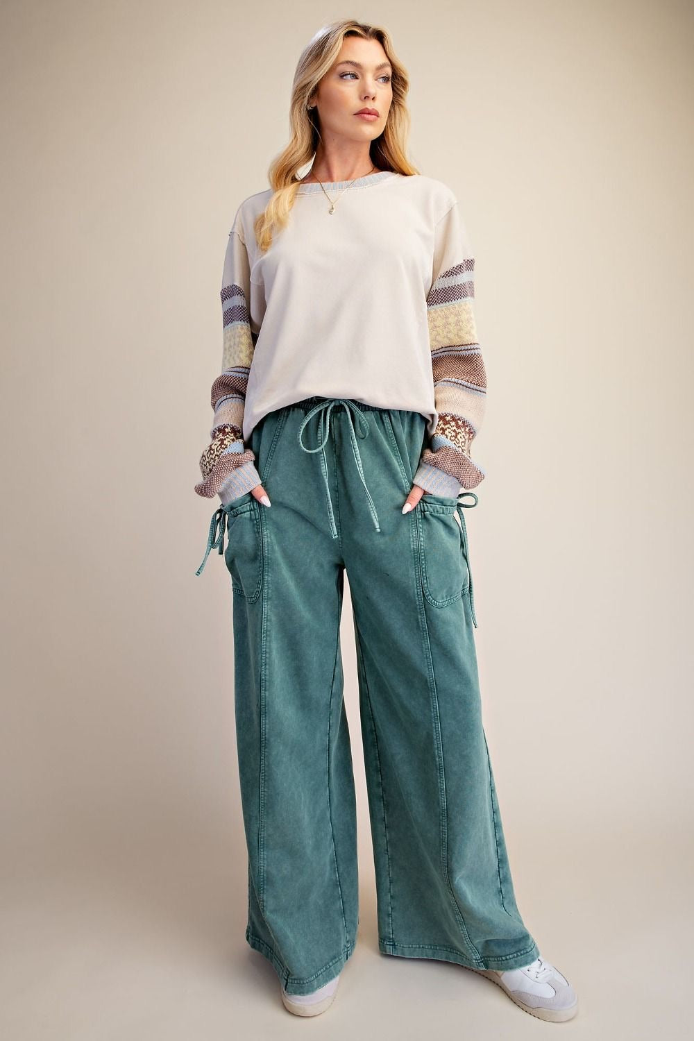EASEL Wide Leg Pants w/ Large Tie Cargo Pockets
