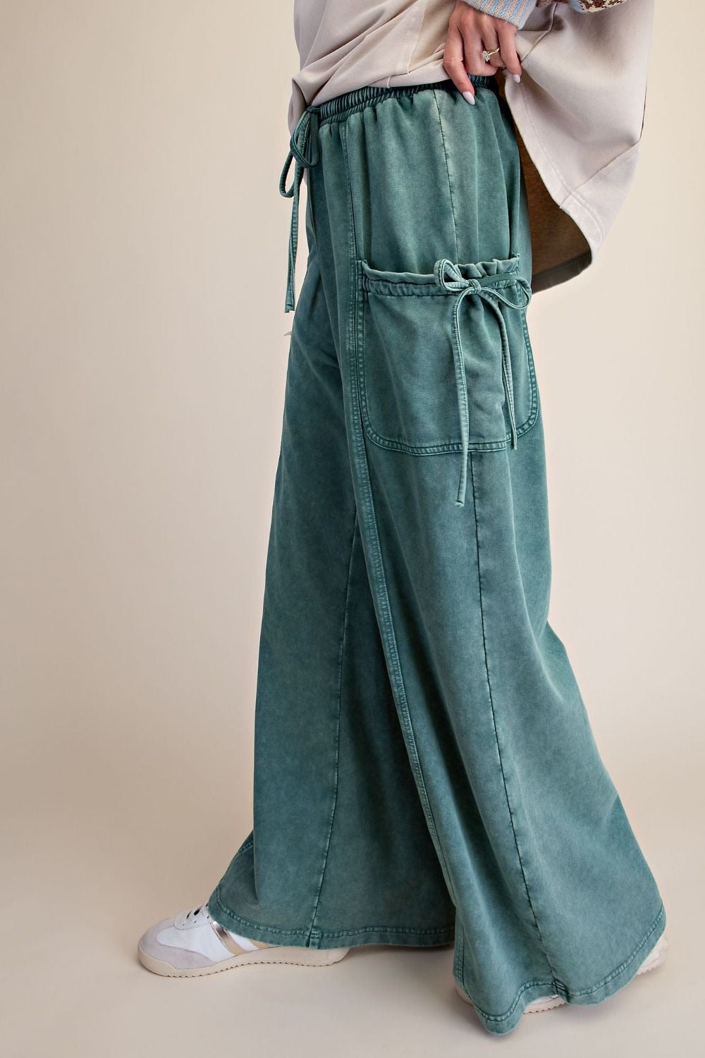 EASEL Wide Leg Pants w/ Large Tie Cargo Pockets