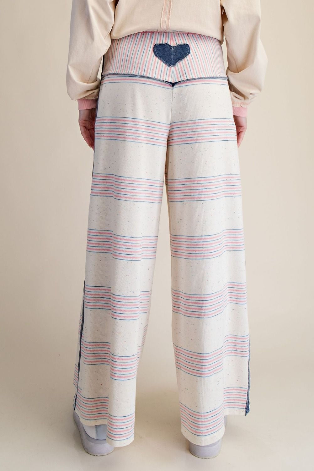 EASEL Melangie Stripe Knit Pants w/ Heart Detail