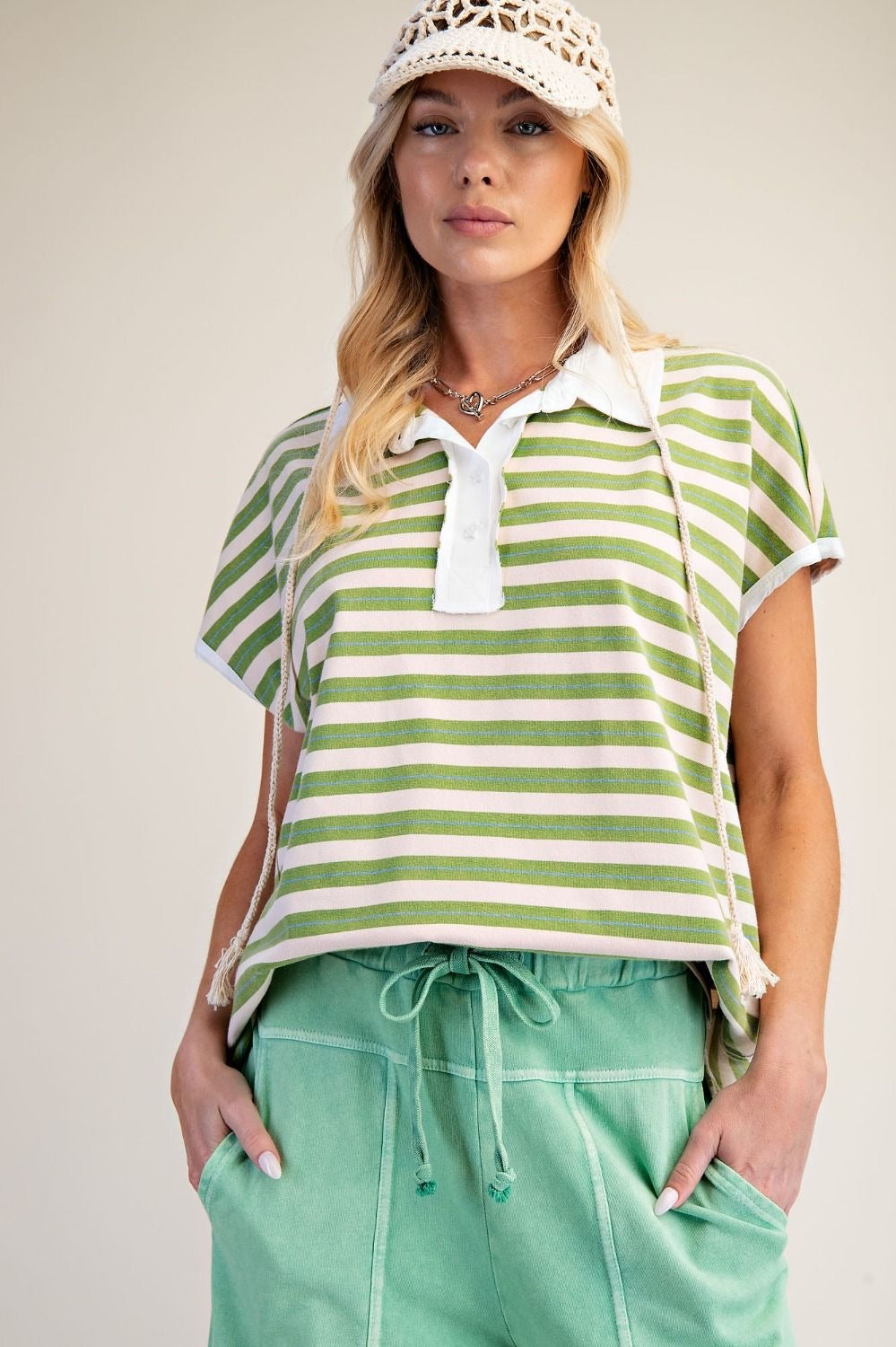 EASEL Drop Shoulder Stripe Knit Oversized Top