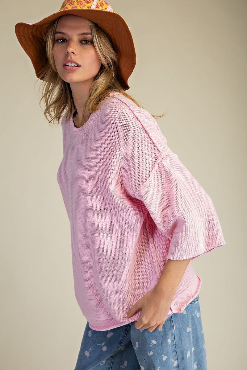 EASEL 3/4 Sleeve Knit Loose Fit Sweater