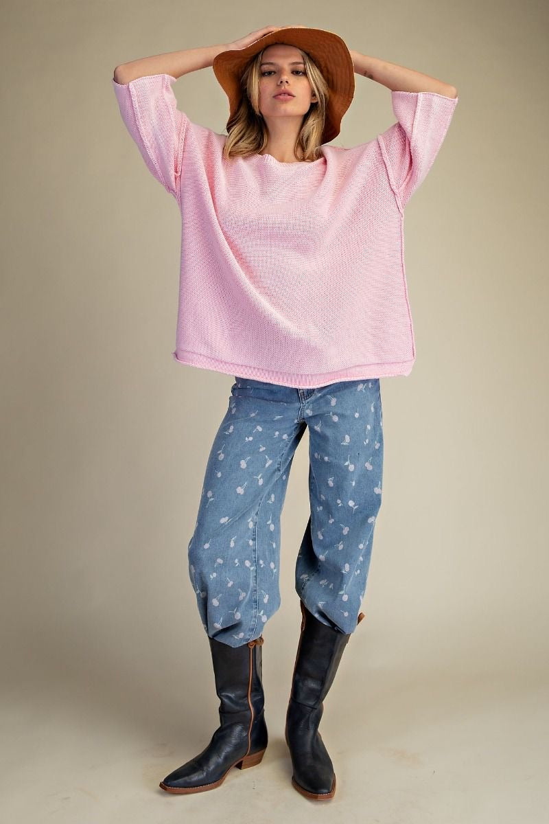 EASEL 3/4 Sleeve Knit Loose Fit Sweater