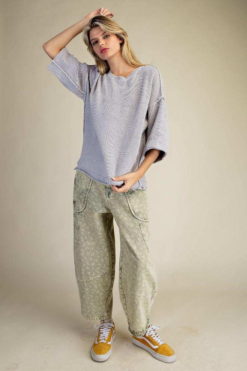 EASEL 3/4 Sleeve Knit Loose Fit Sweater
