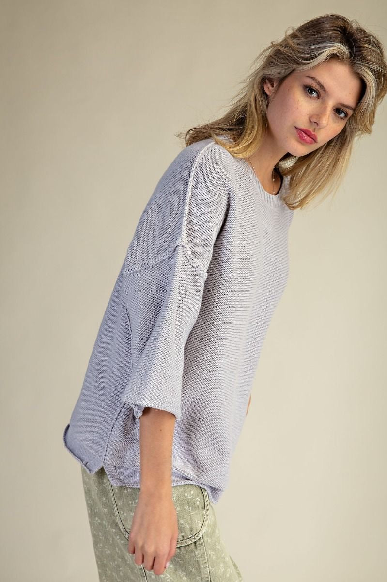 EASEL 3/4 Sleeve Knit Loose Fit Sweater