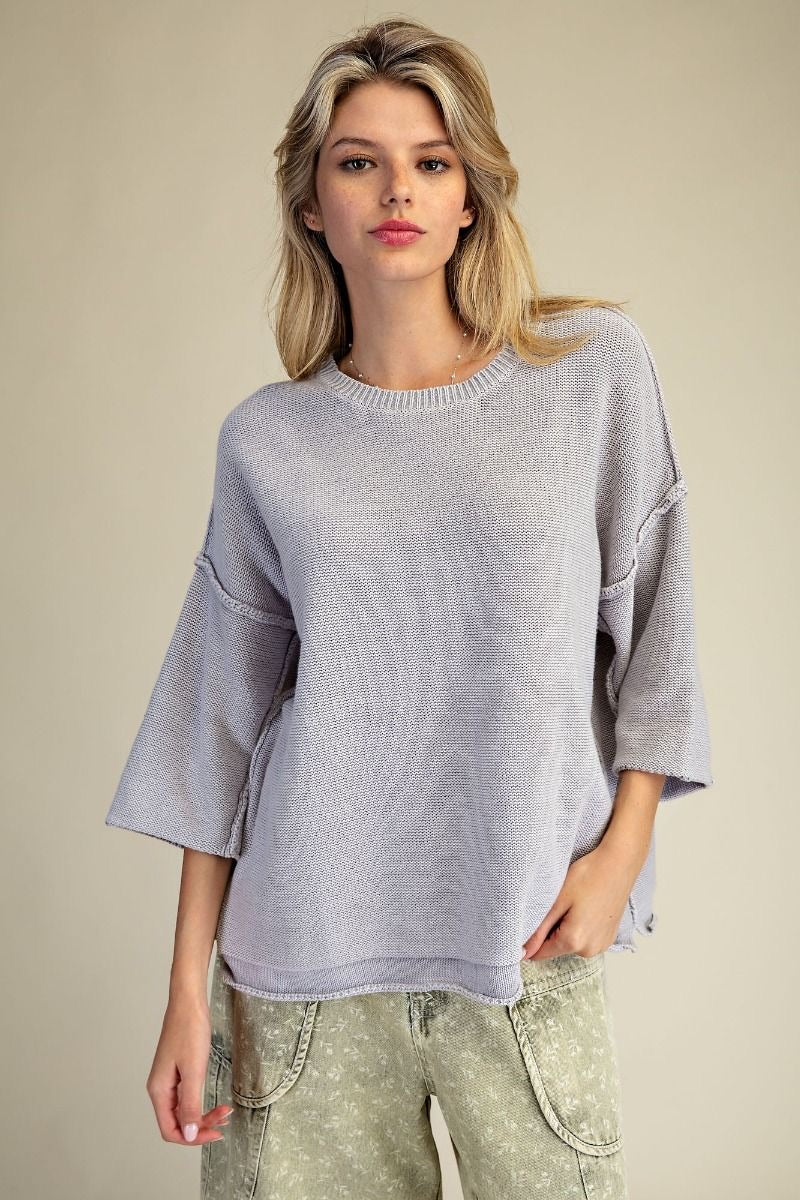 EASEL 3/4 Sleeve Knit Loose Fit Sweater