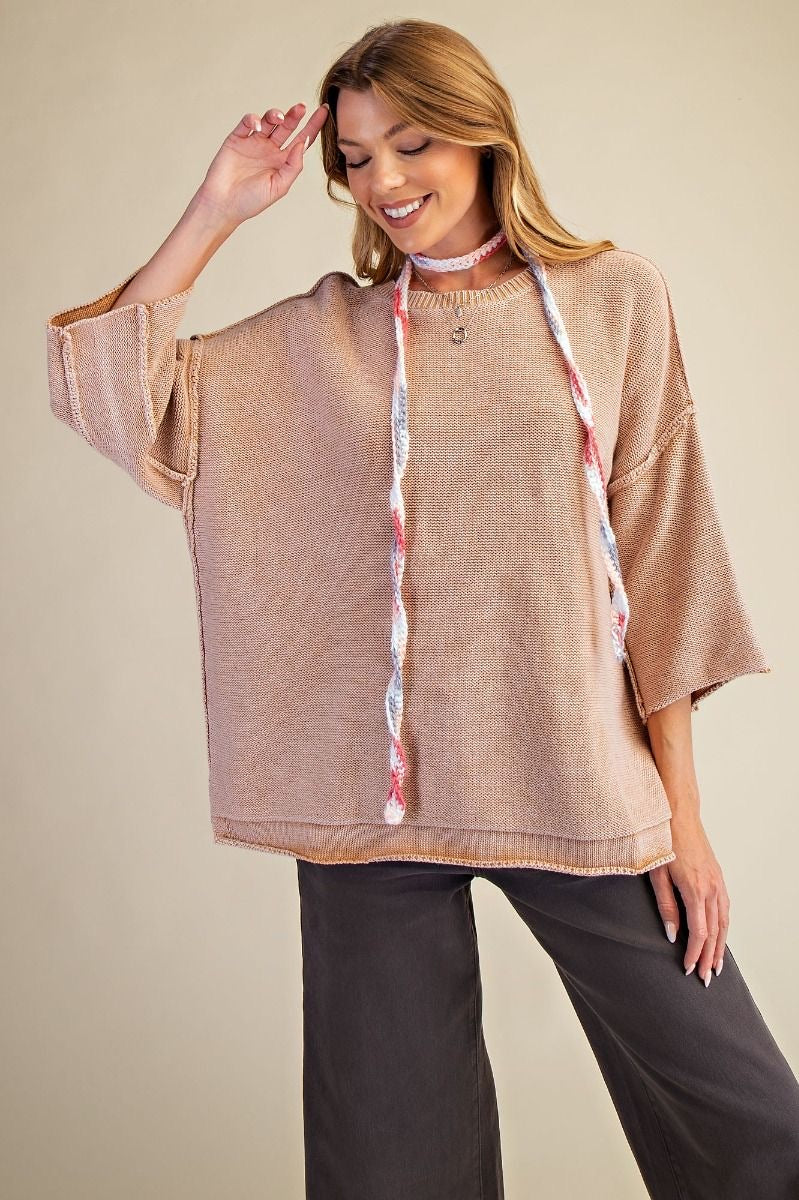 EASEL 3/4 Sleeve Knit Loose Fit Sweater