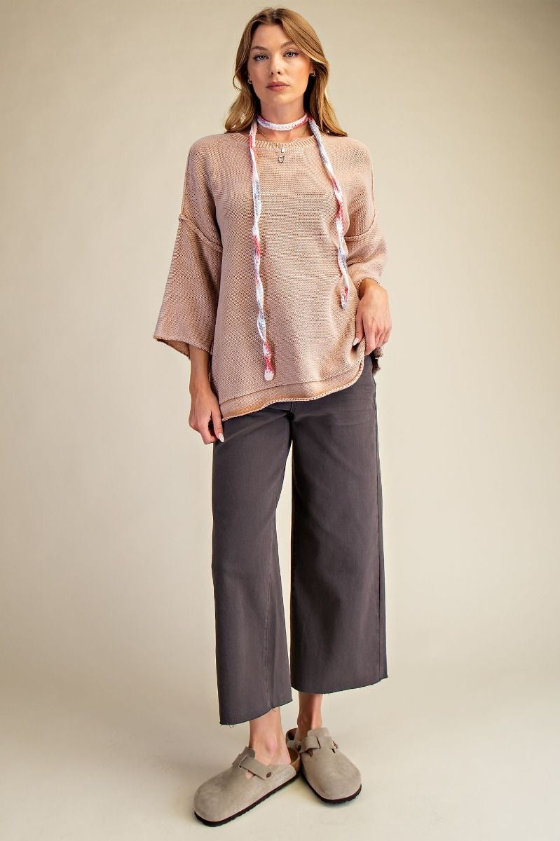 EASEL 3/4 Sleeve Knit Loose Fit Sweater