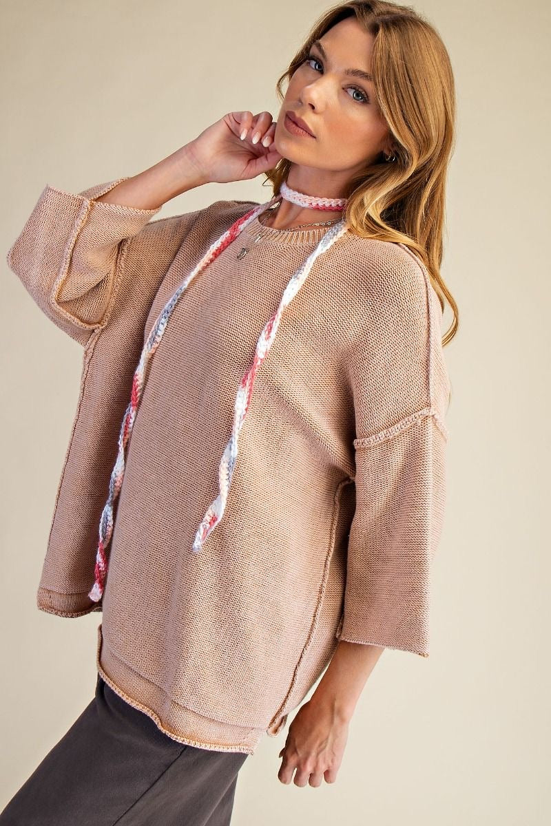 EASEL 3/4 Sleeve Knit Loose Fit Sweater