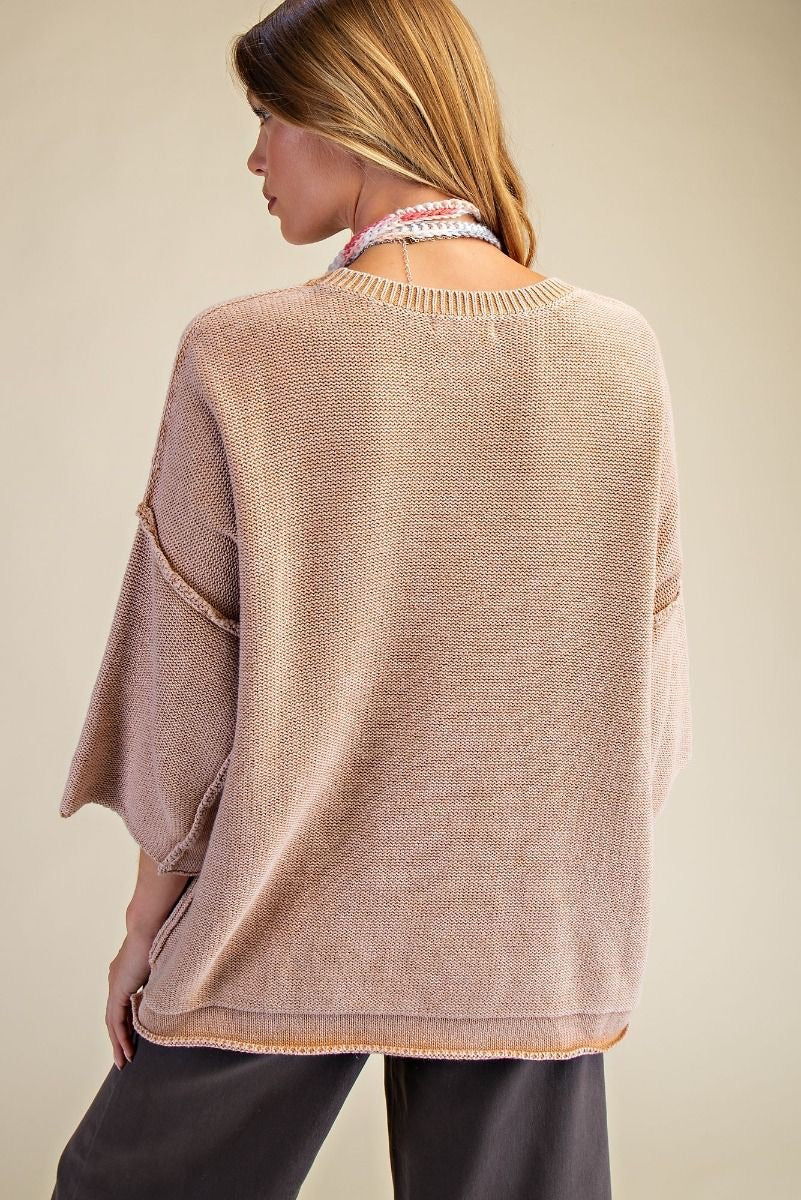 EASEL 3/4 Sleeve Knit Loose Fit Sweater