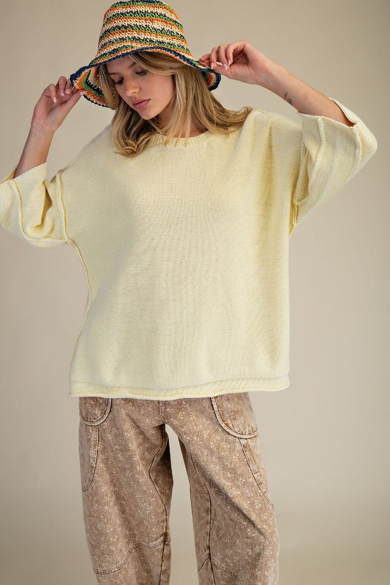 EASEL 3/4 Sleeve Knit Loose Fit Sweater