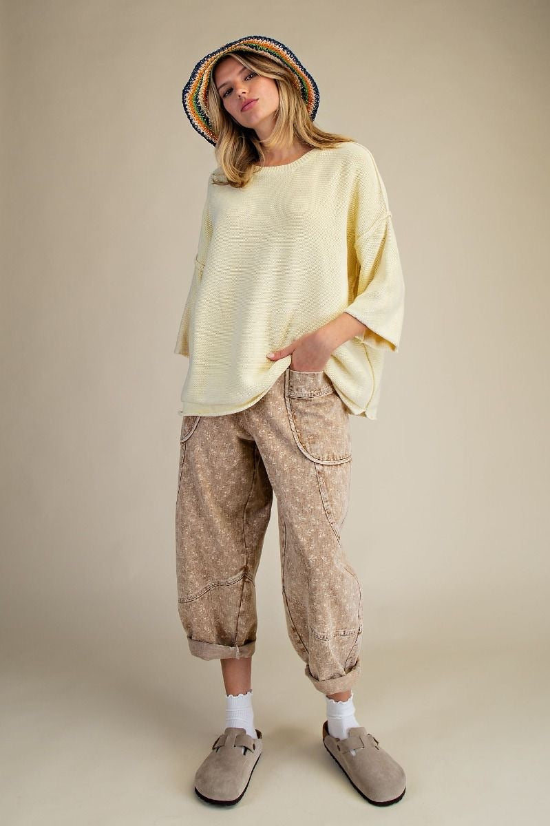 EASEL 3/4 Sleeve Knit Loose Fit Sweater
