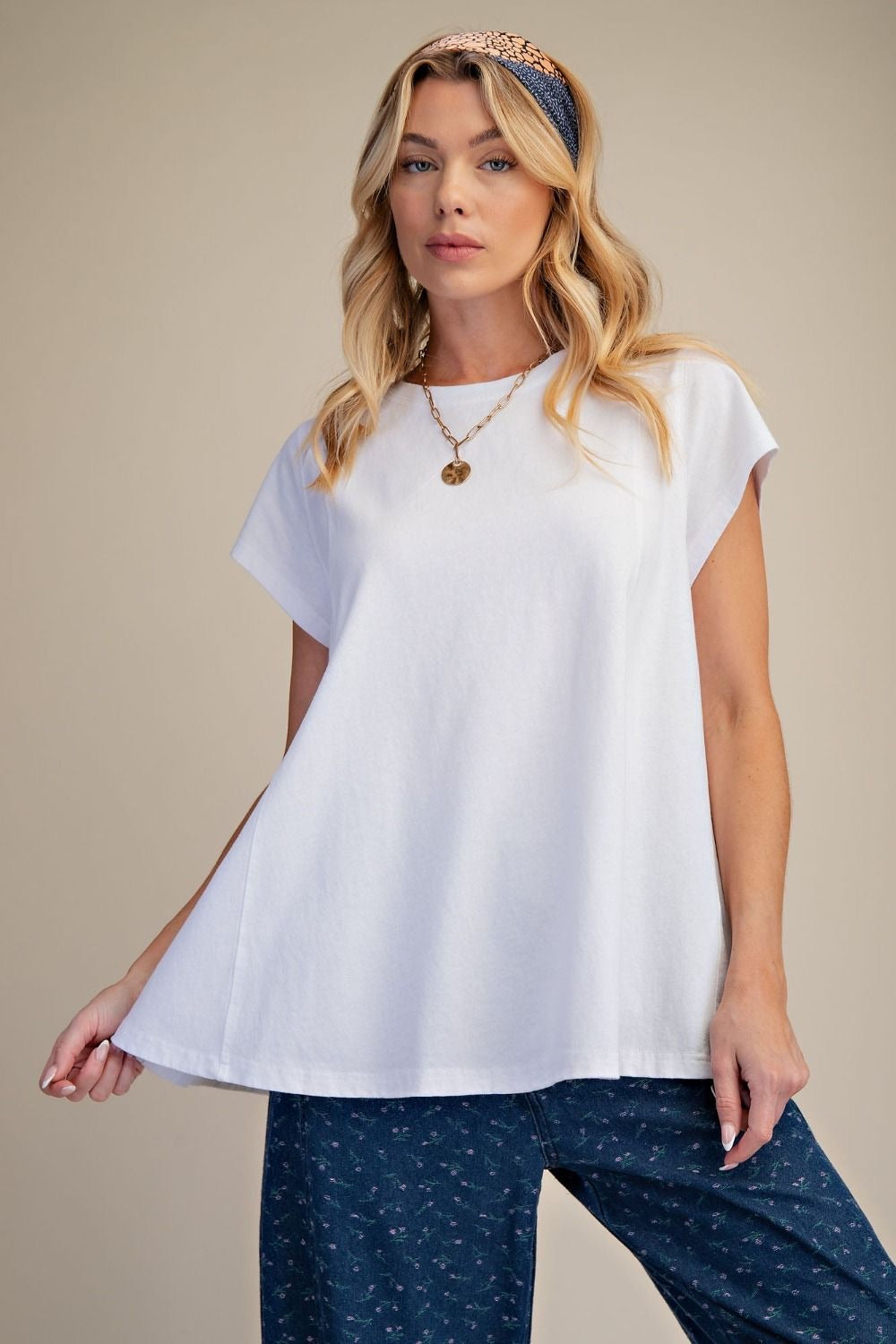 EASEL Short Sleeve Washed Cotton Top