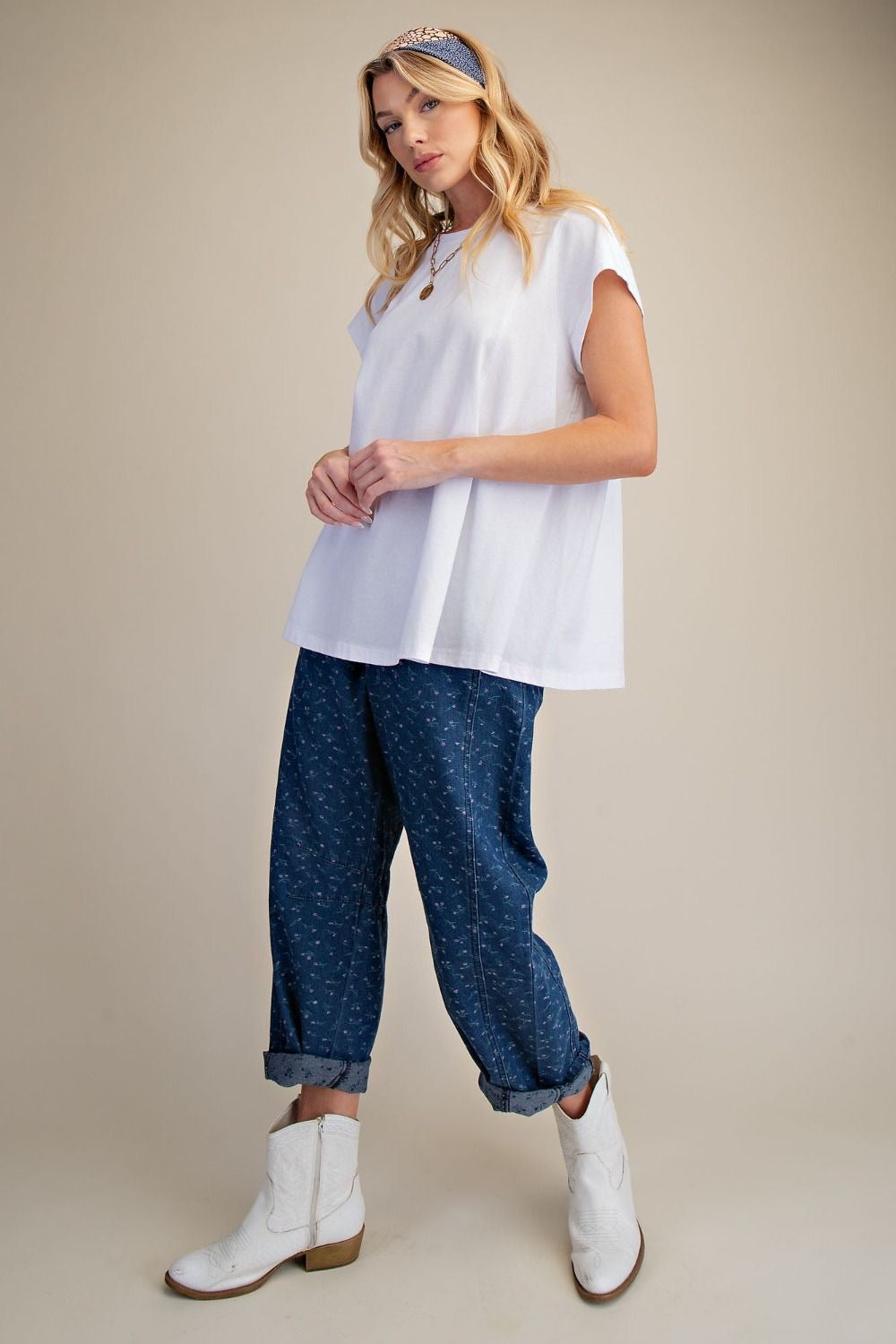 EASEL Short Sleeve Washed Cotton Top