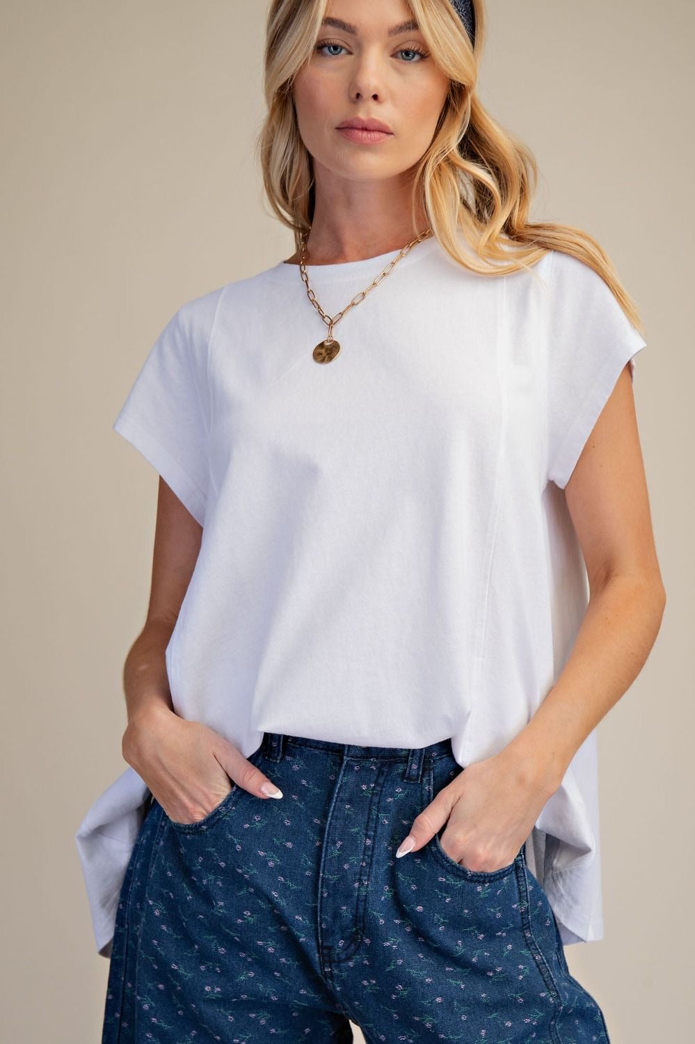 EASEL Short Sleeve Washed Cotton Top