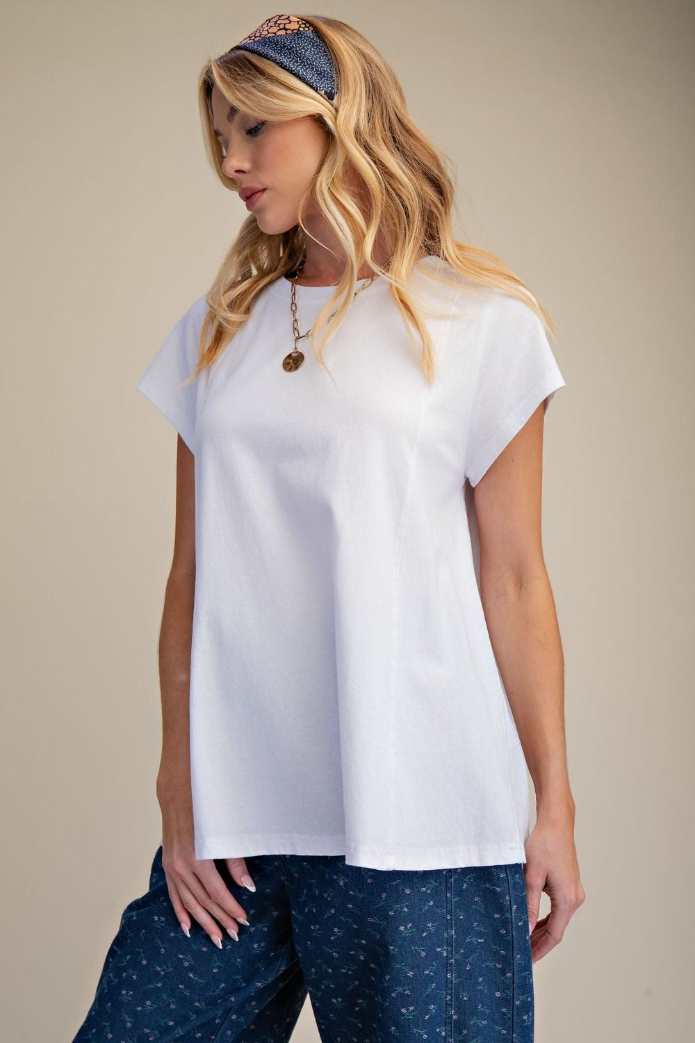 EASEL Short Sleeve Washed Cotton Top