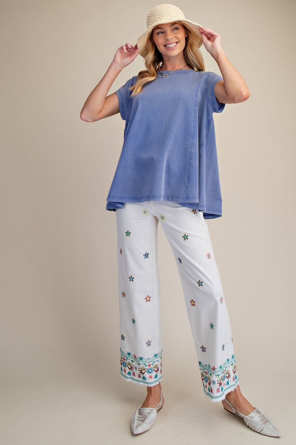 EASEL Short Sleeve Washed Cotton Top
