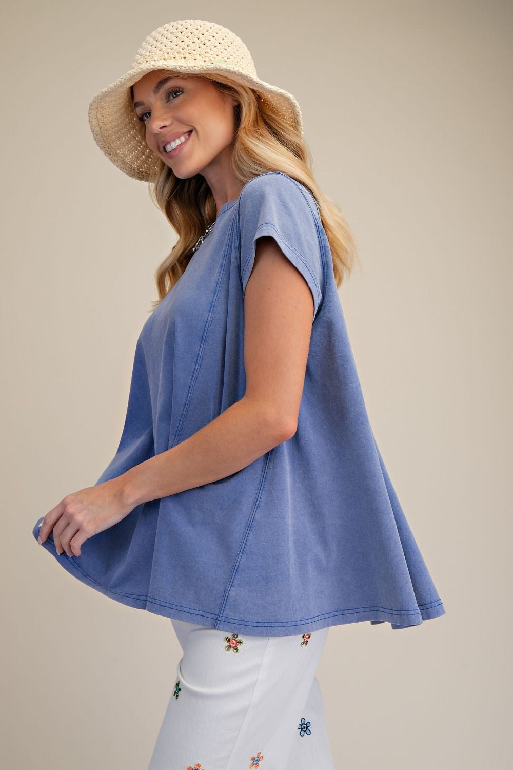 EASEL Short Sleeve Washed Cotton Top