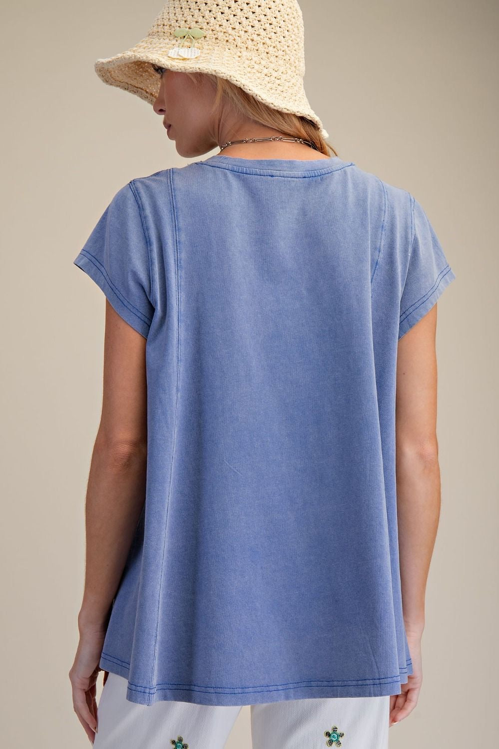EASEL Short Sleeve Washed Cotton Top