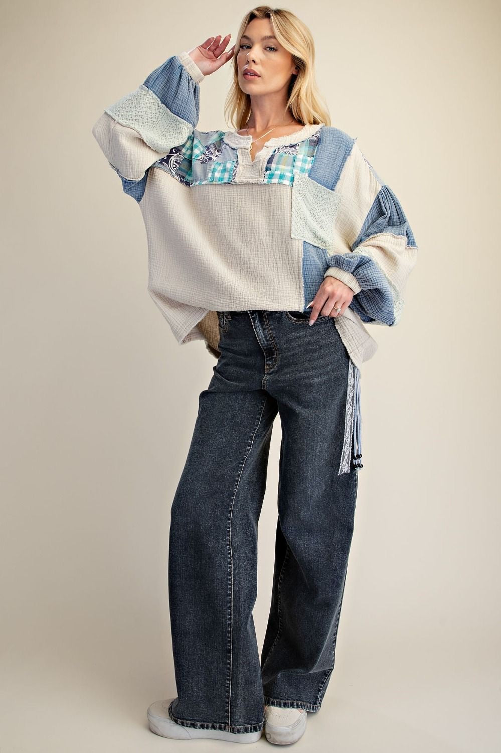EASEL Textured Gauze Washed Woven Top