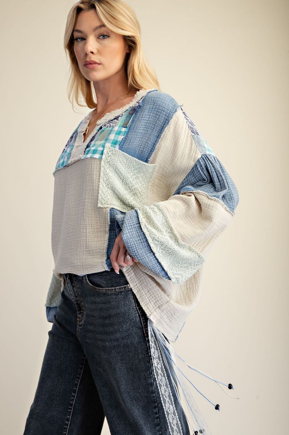 EASEL Textured Gauze Washed Woven Top