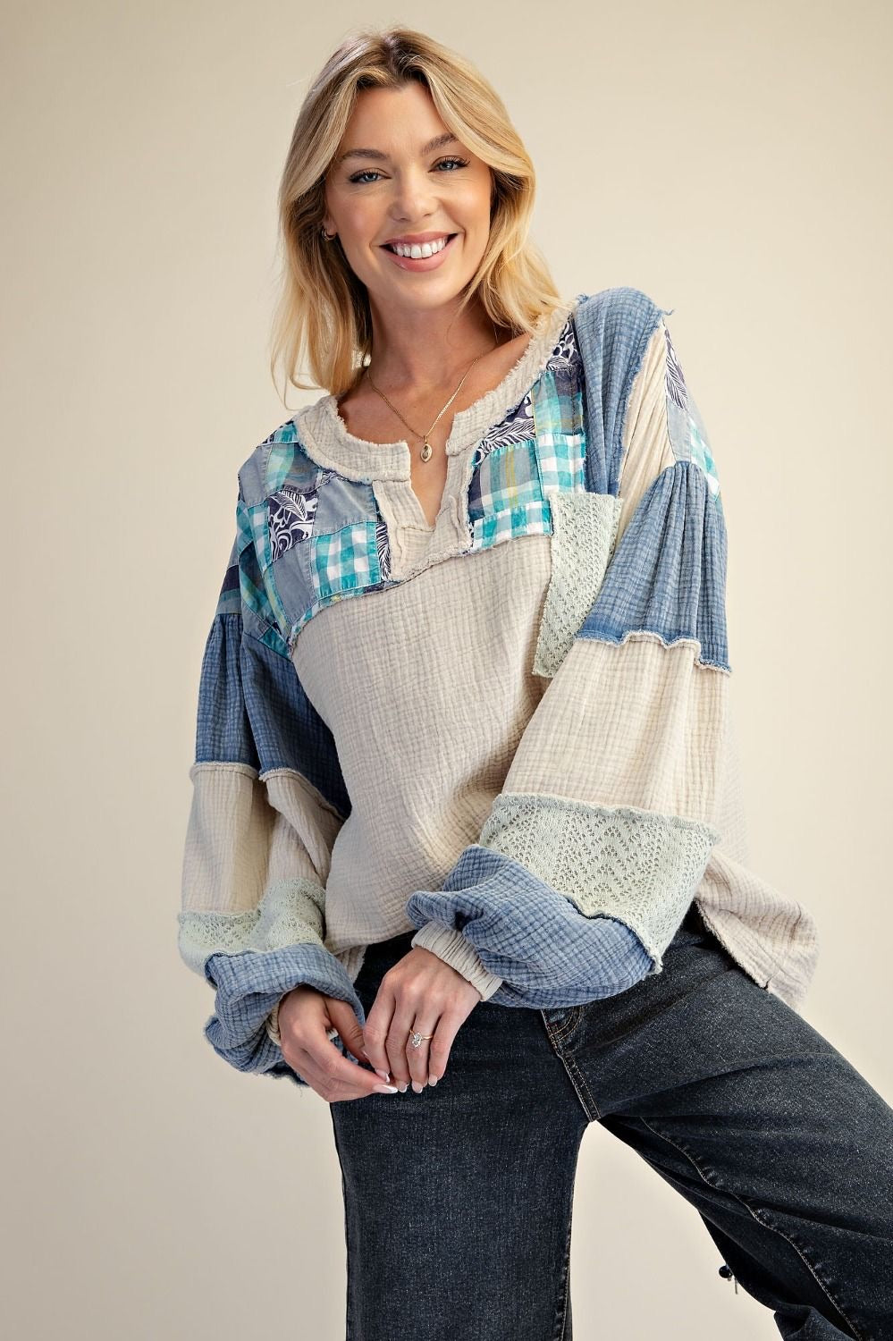 EASEL Textured Gauze Washed Woven Top
