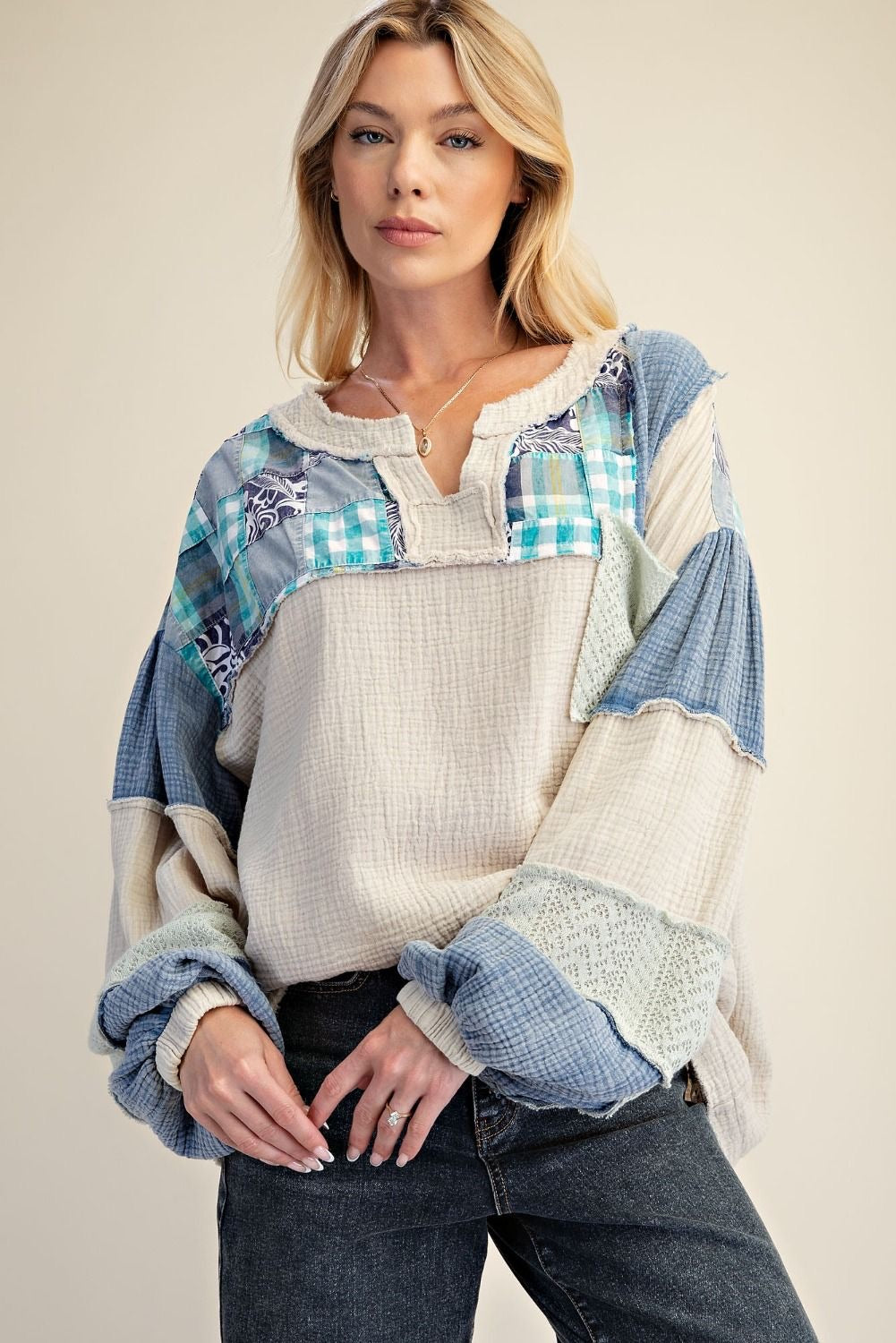 EASEL Textured Gauze Washed Woven Top