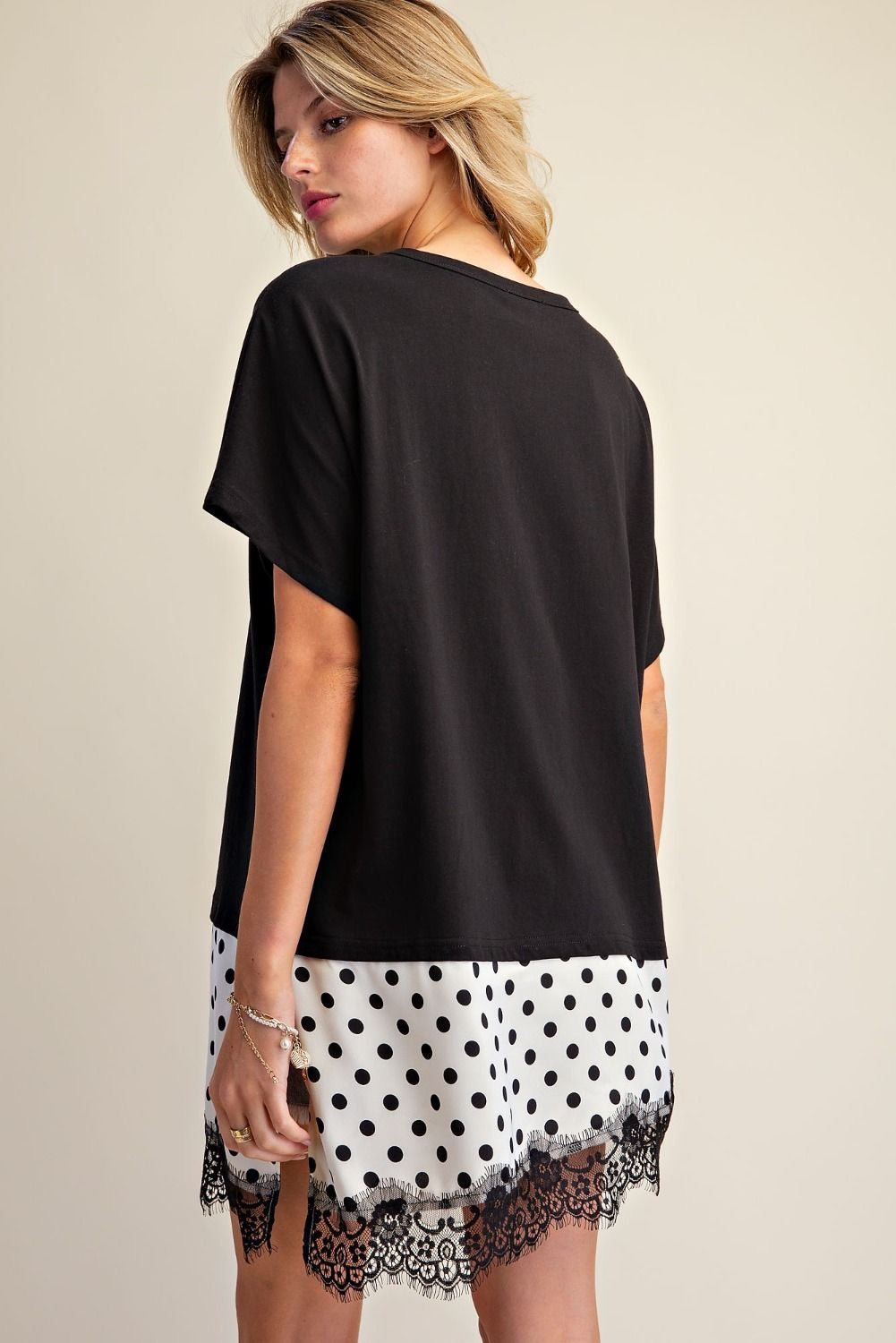 EASEL Polka Dot Satin Lace Bottom Tunic