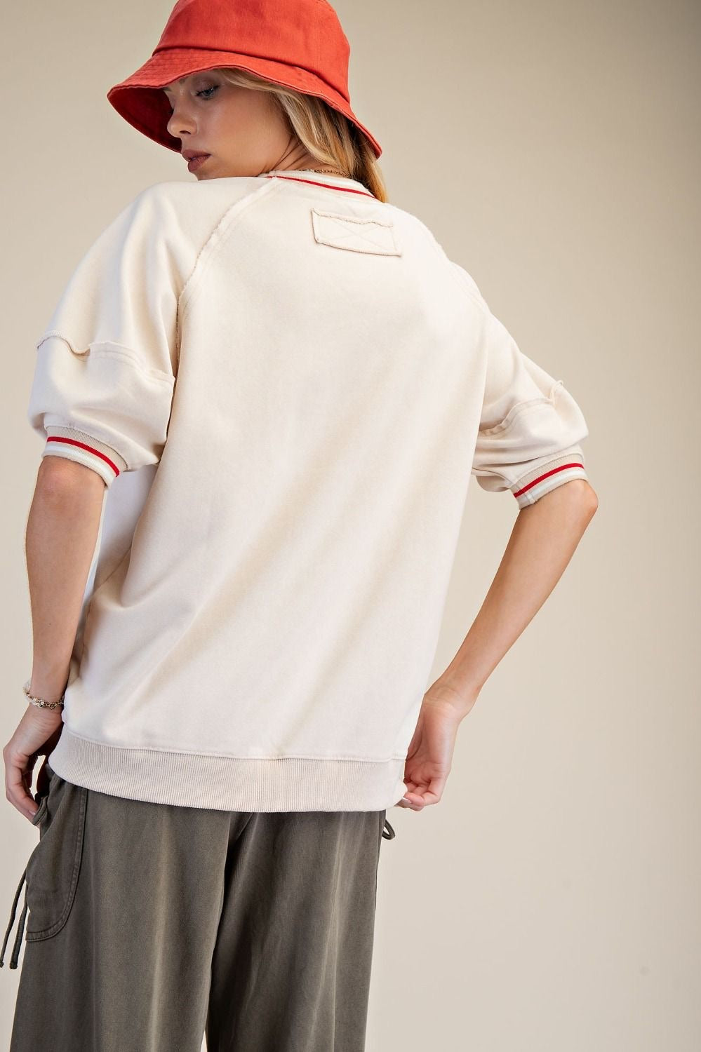 EASEL Washed Terry Banded Bottom Pullover Top