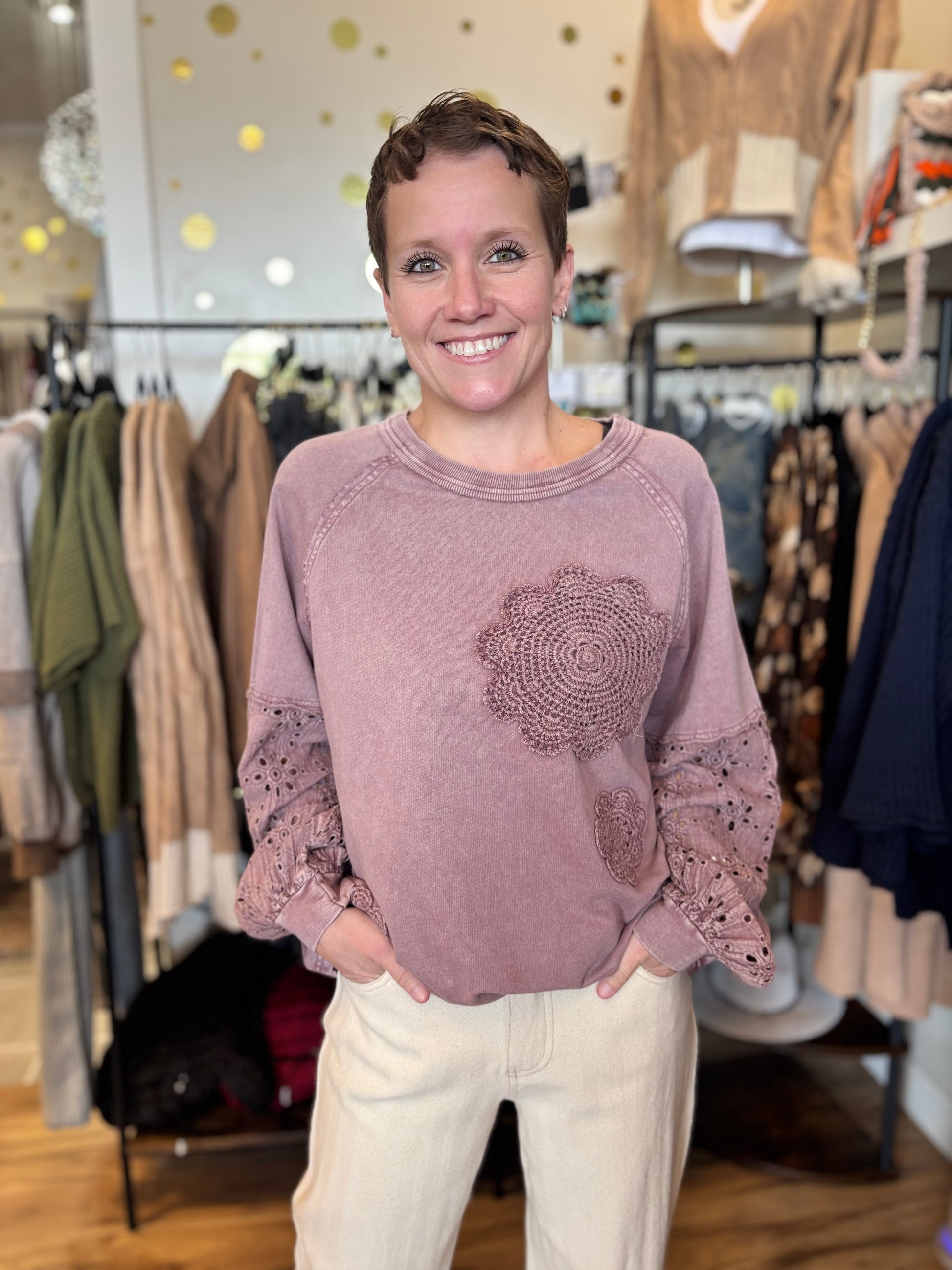 Easel Blush Long Sleeve Top w/ Details