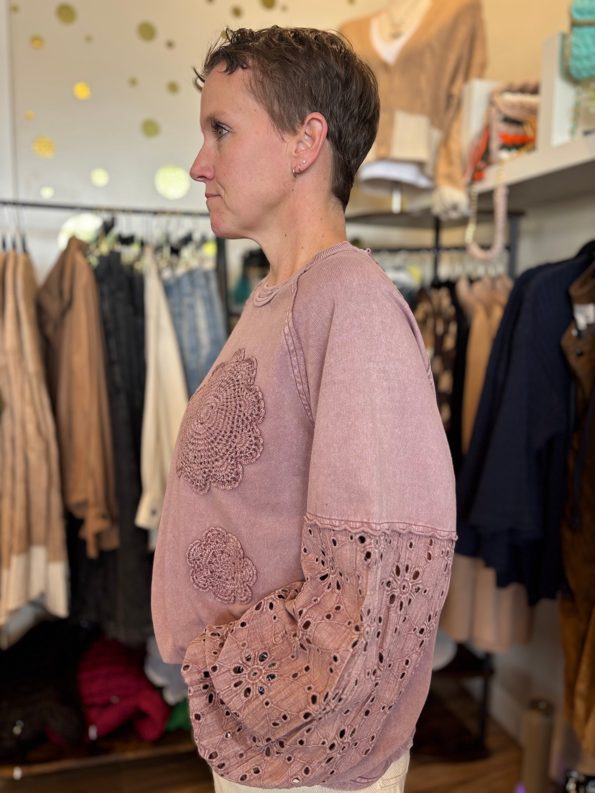 Easel Blush Long Sleeve Top w/ Details