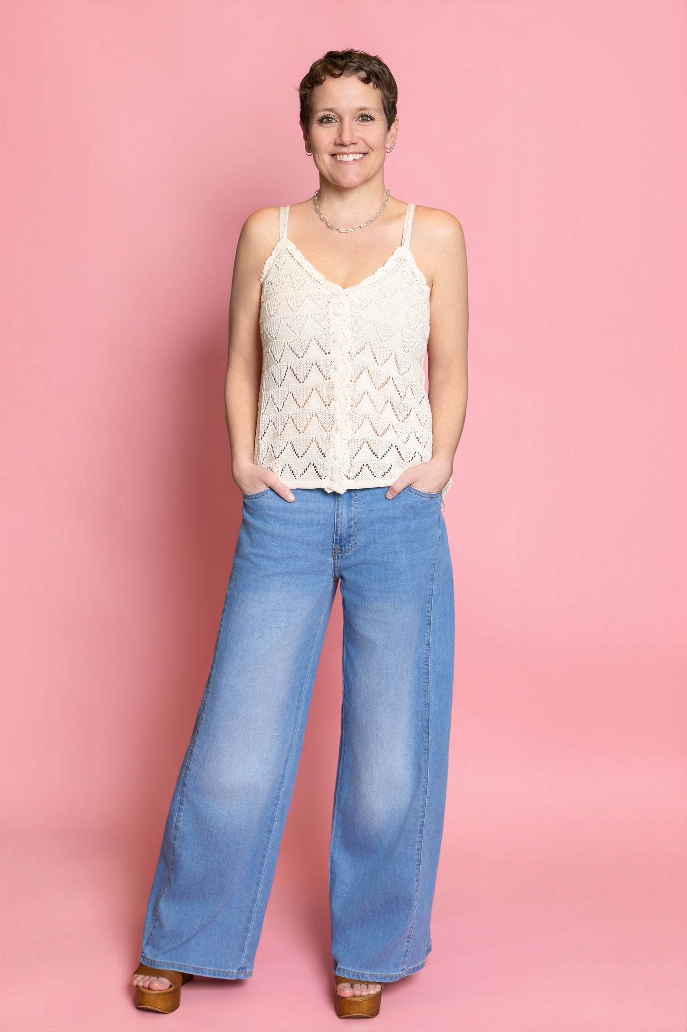 Boho Crochet Button Down Tank Top