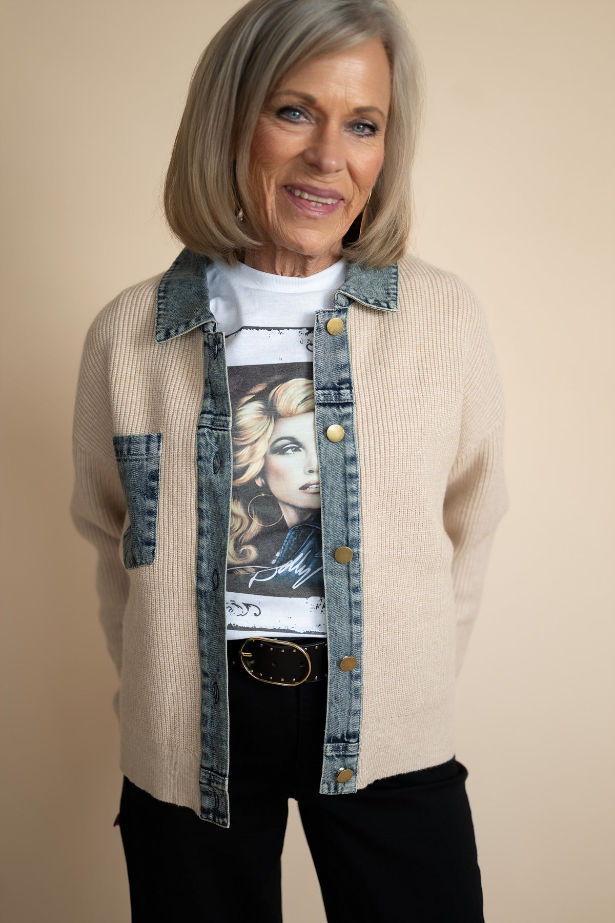 Juliette Denim Contrast Knit Jacket