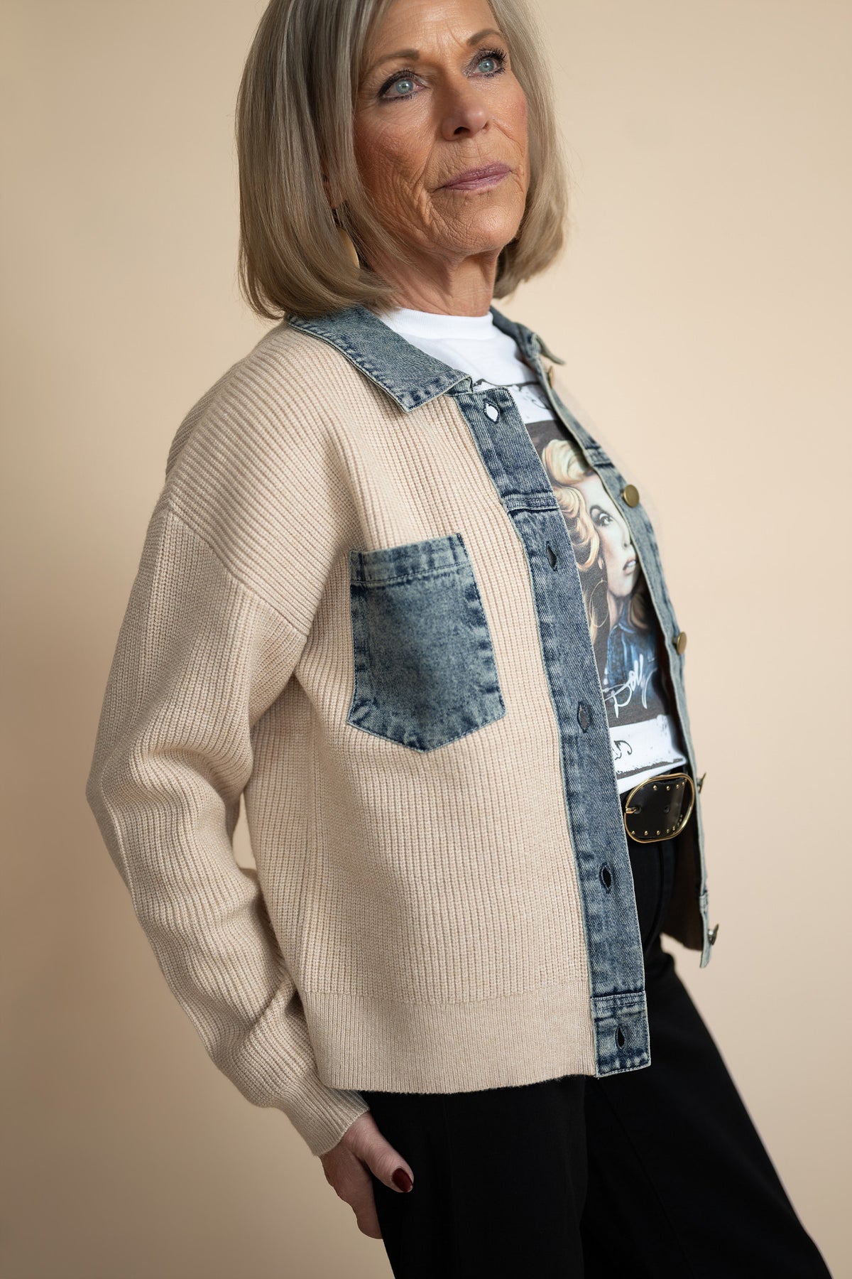 Juliette Denim Contrast Knit Jacket