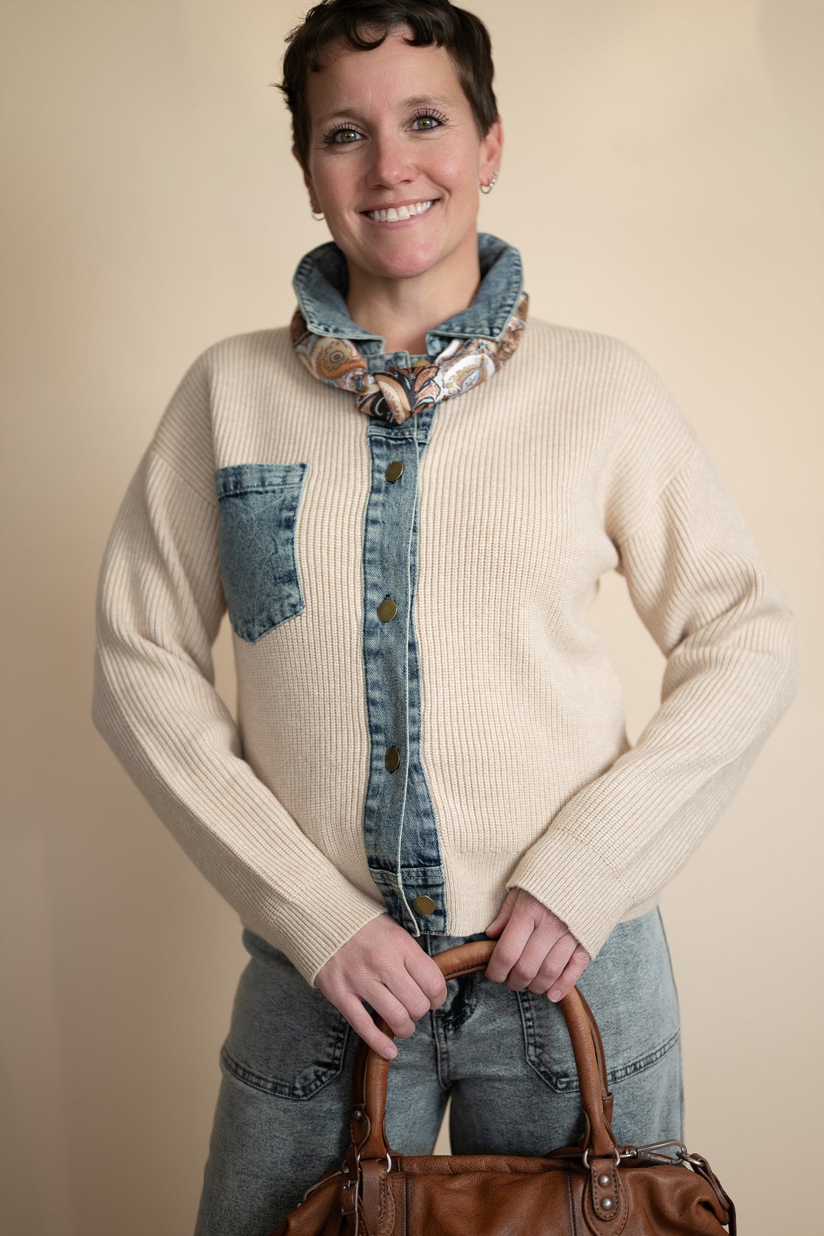 Juliette Denim Contrast Knit Jacket