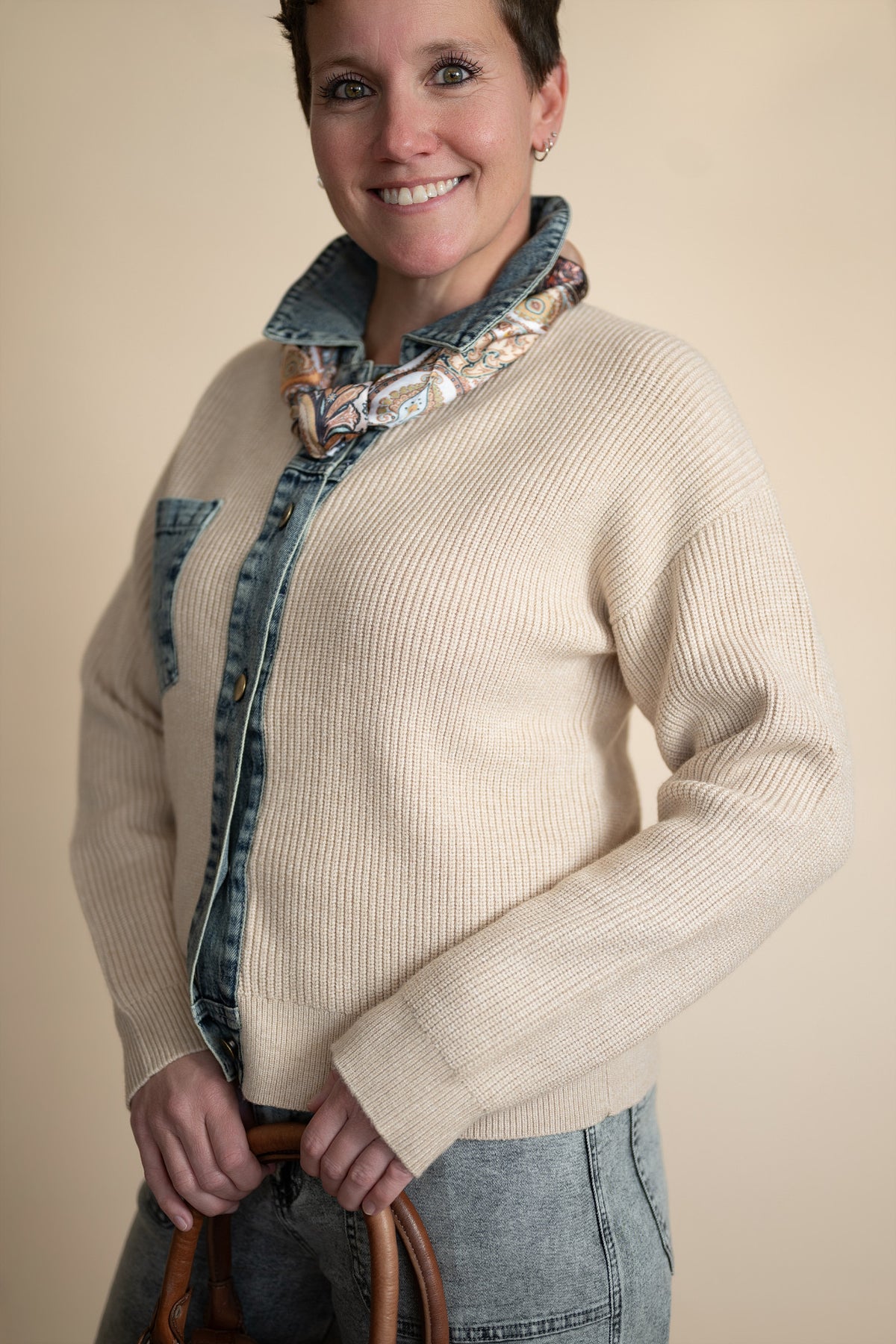 Juliette Denim Contrast Knit Jacket