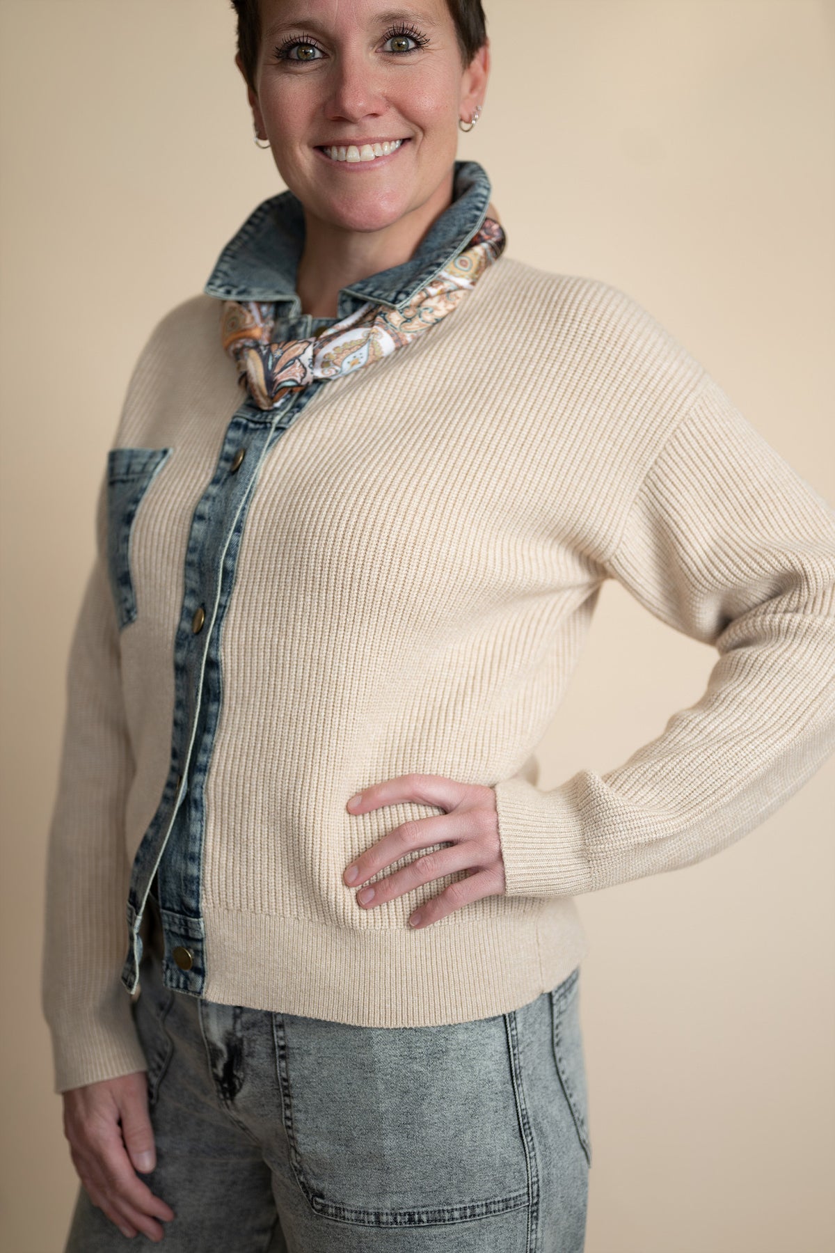 Juliette Denim Contrast Knit Jacket