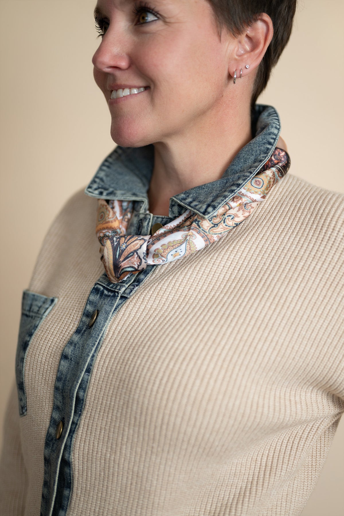 Juliette Denim Contrast Knit Jacket