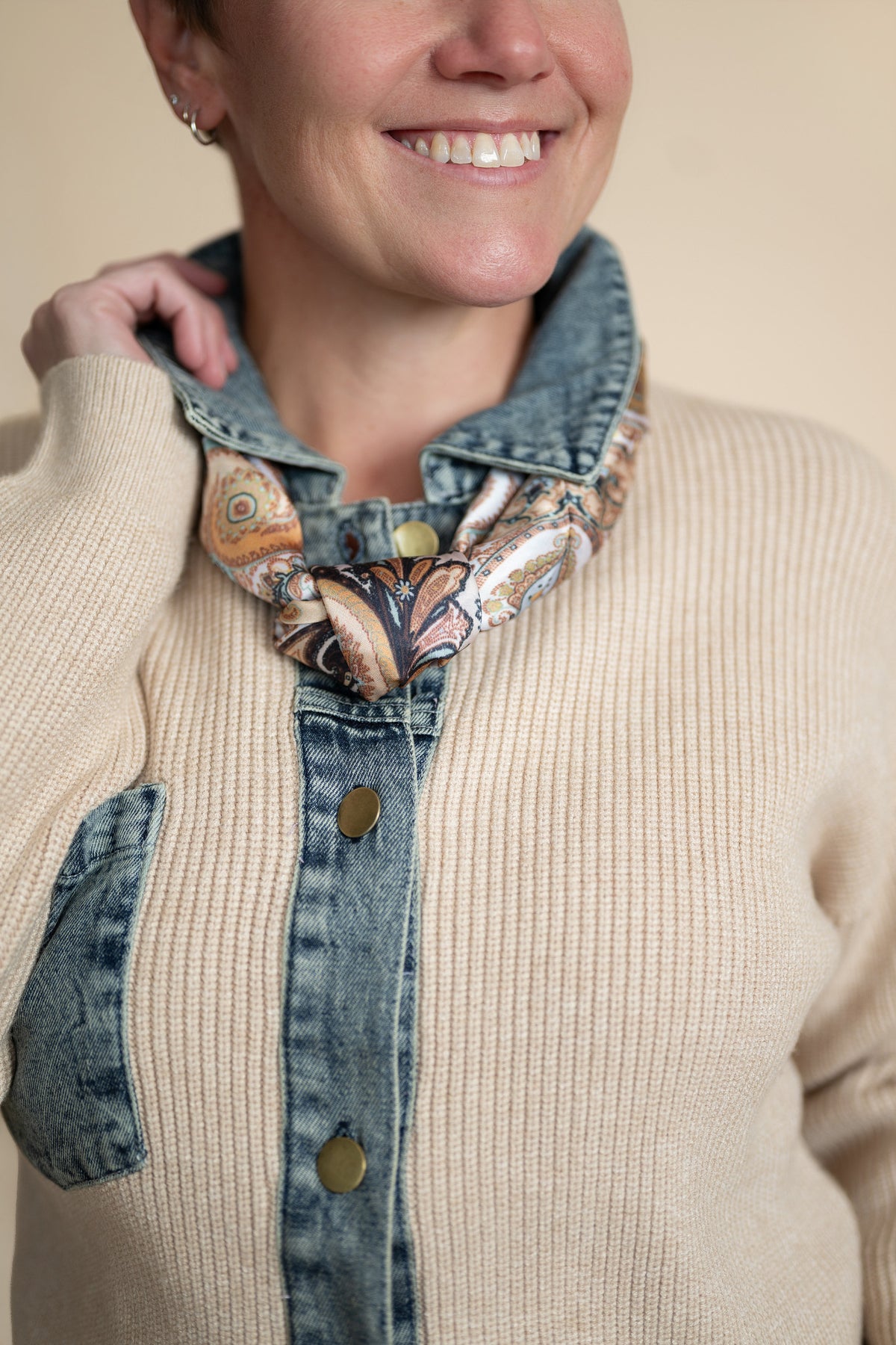 Juliette Denim Contrast Knit Jacket