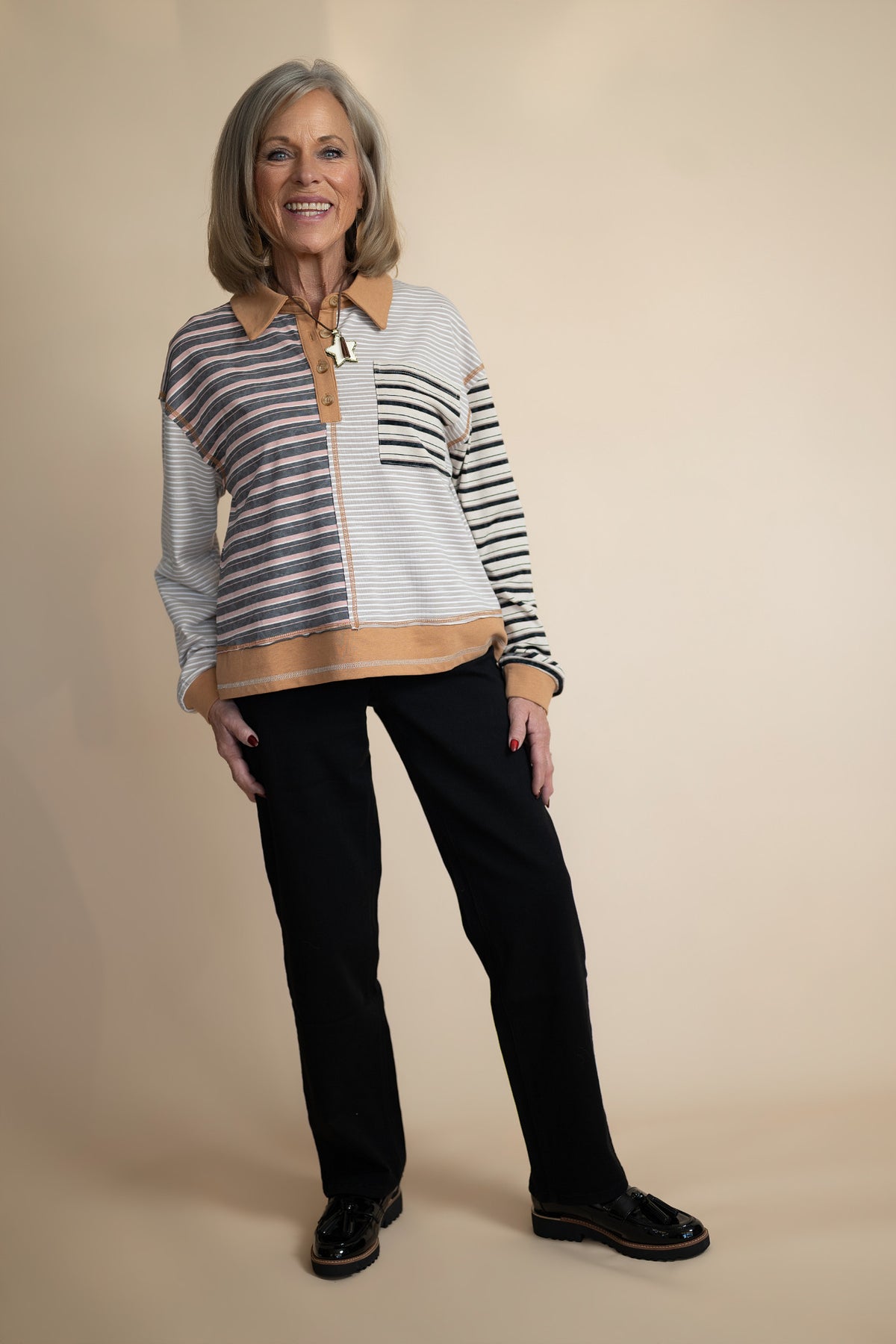 Mireya Mixed Stripe Polo Top