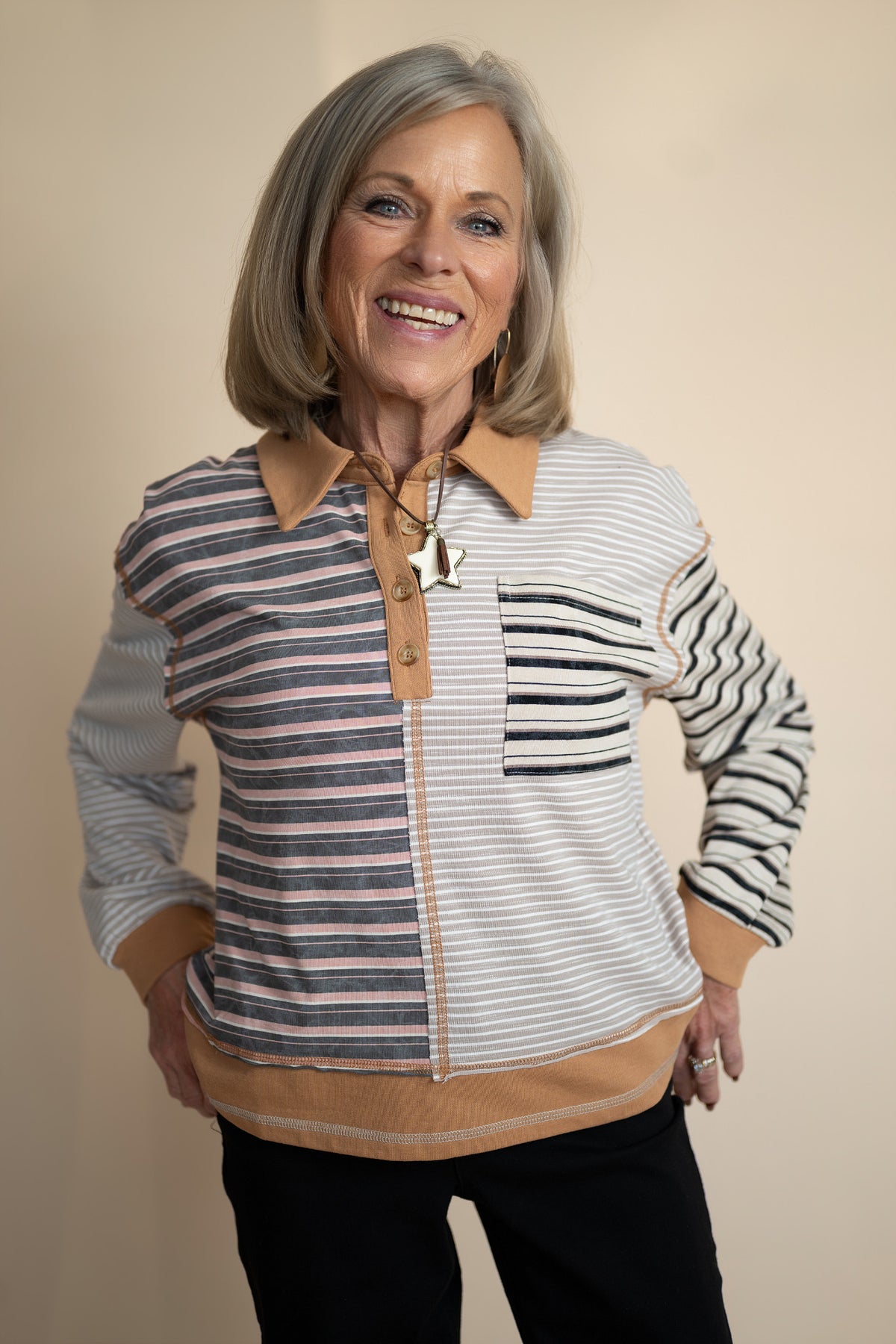 Mireya Mixed Stripe Polo Top