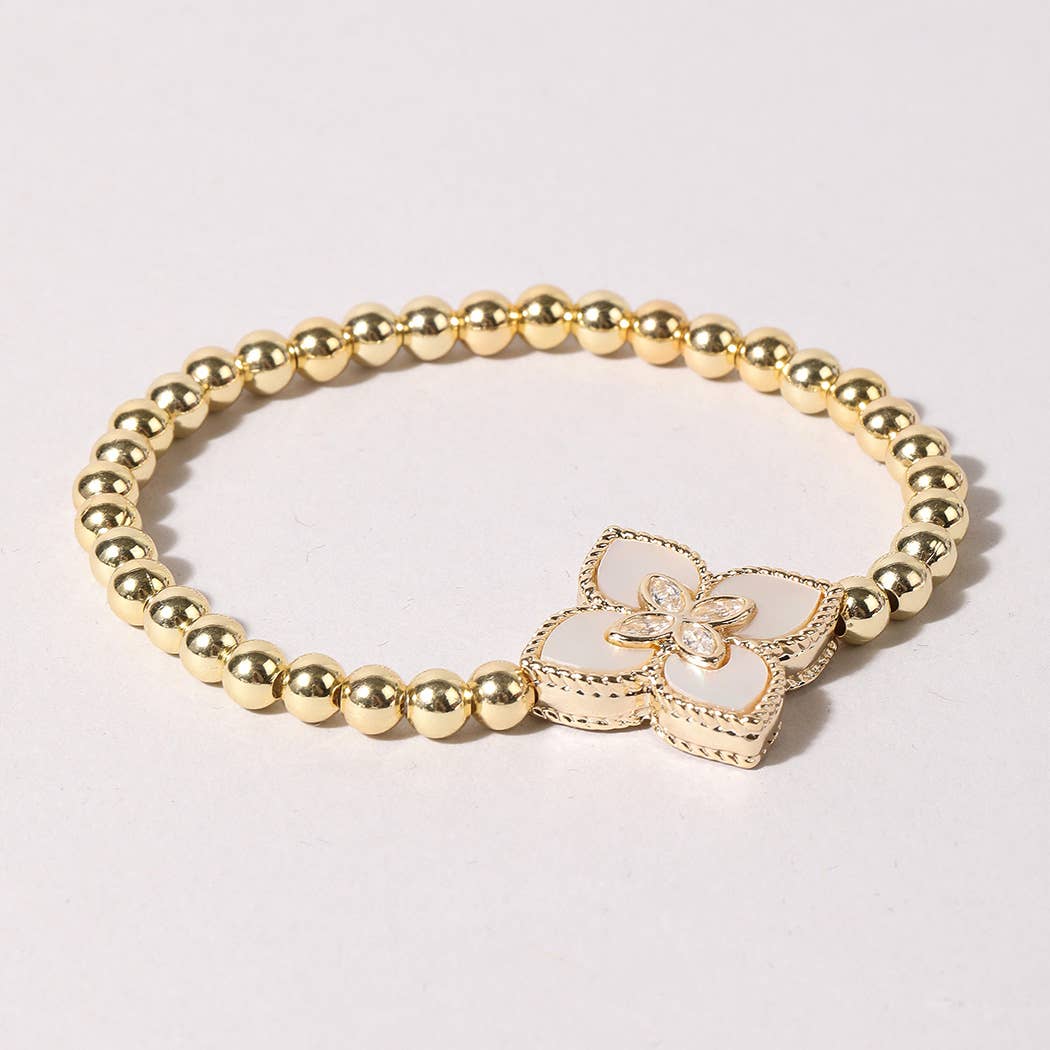 White Clover Mop Pave CZ Beaded Bracelet