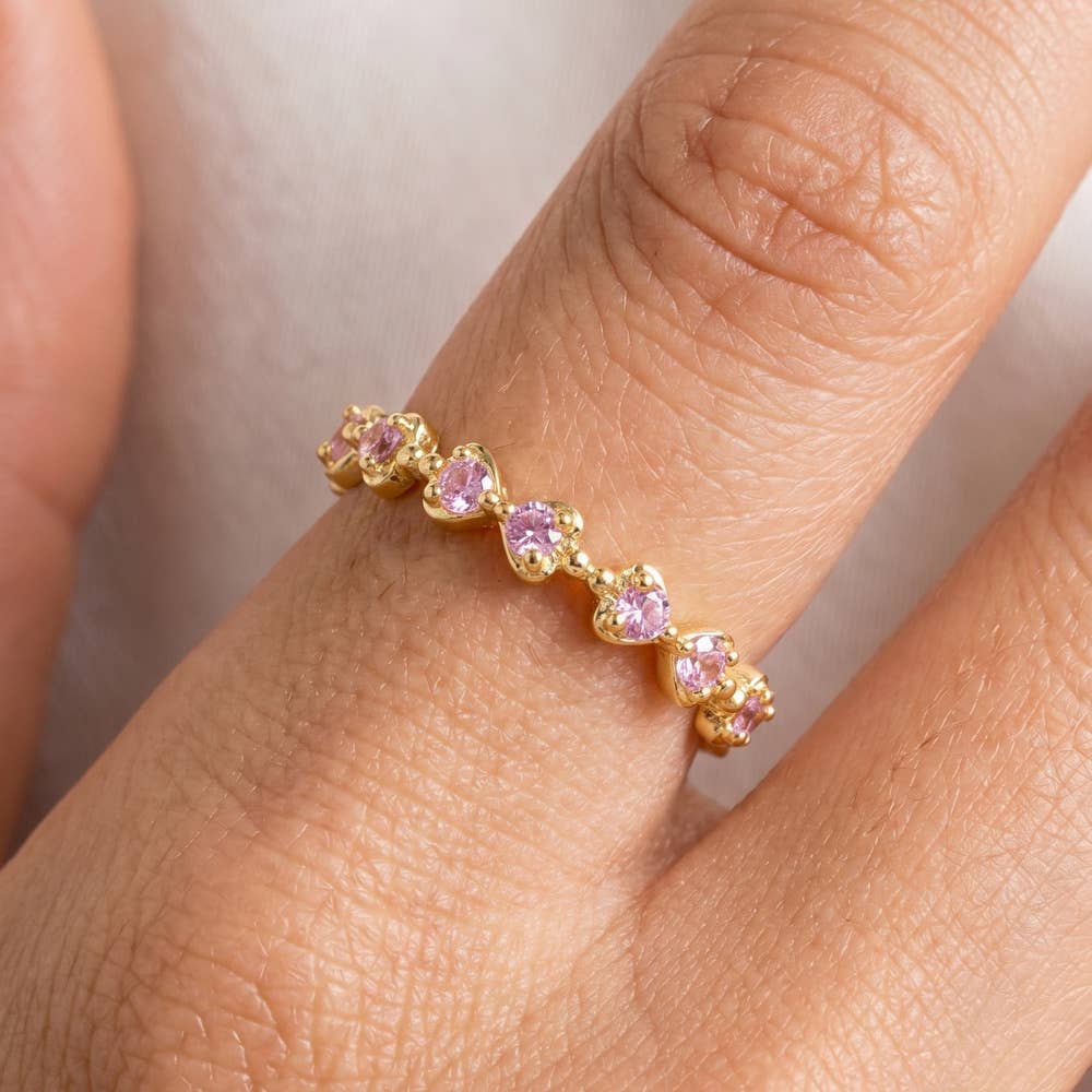 Cz Round Stone Pave Semi Eternity Band Ring