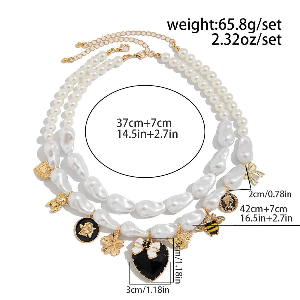 Baroque Pearl Necklace with Assorted Charms in Ivory