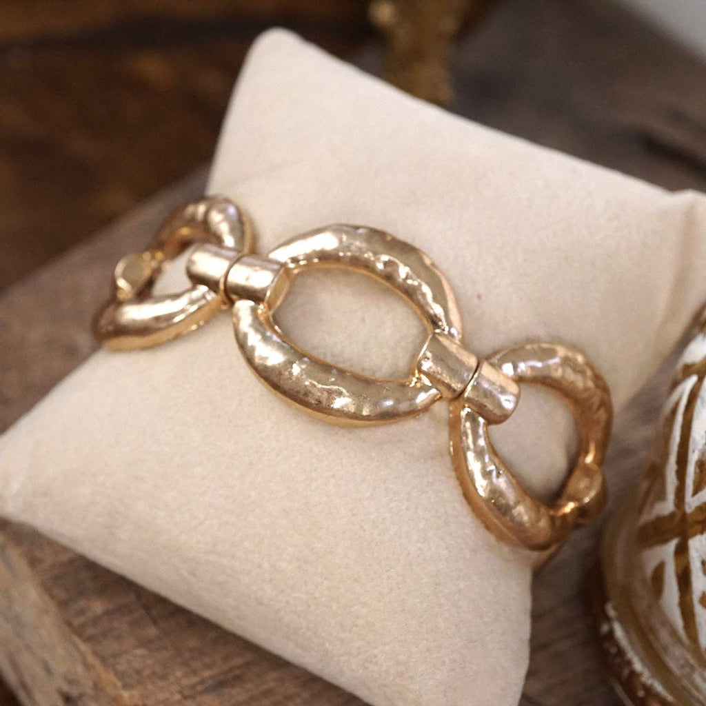 Sunlit Orbit – Chunky Hammered Link Stretch Bracelet