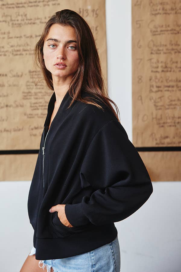 Tracey V-Neck Zip-Through Solid Soft Scuba Jacket