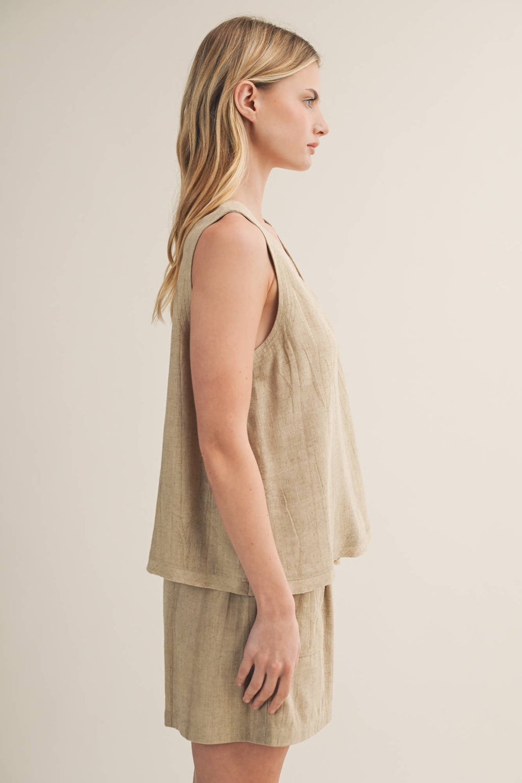 Textured Weave V-Neck Sleeveless Top