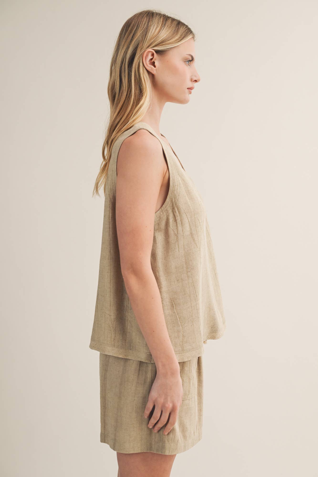 Textured Weave V-Neck Sleeveless Top
