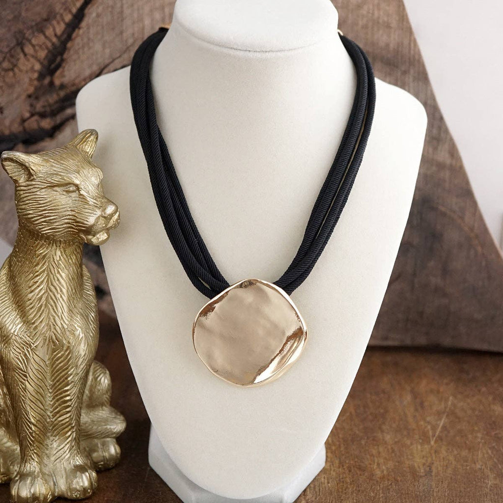 Golden Current – Multi-Cord Coin Pendant Necklace